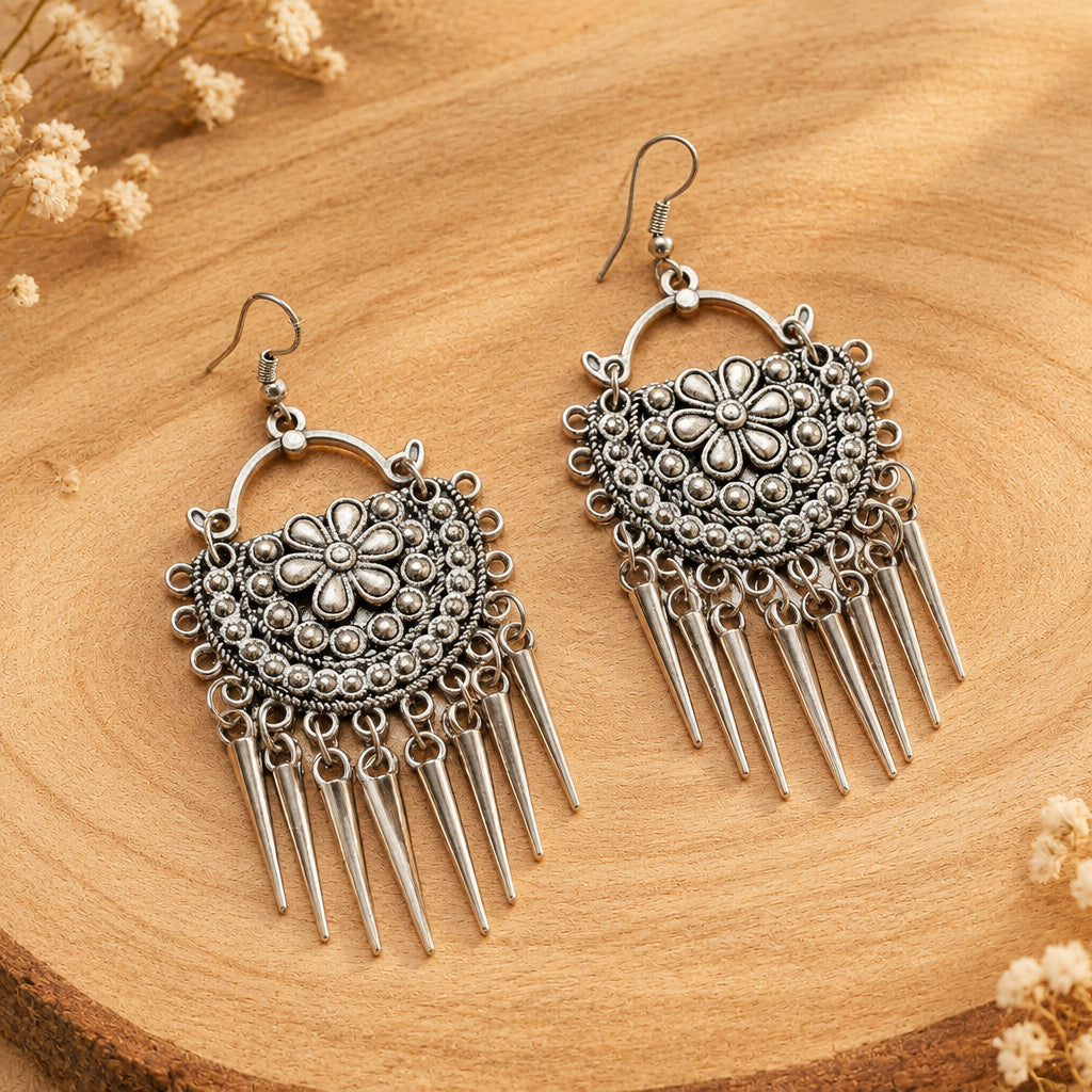 Beautiful Silver Oxidised Hanging Jhumkas
