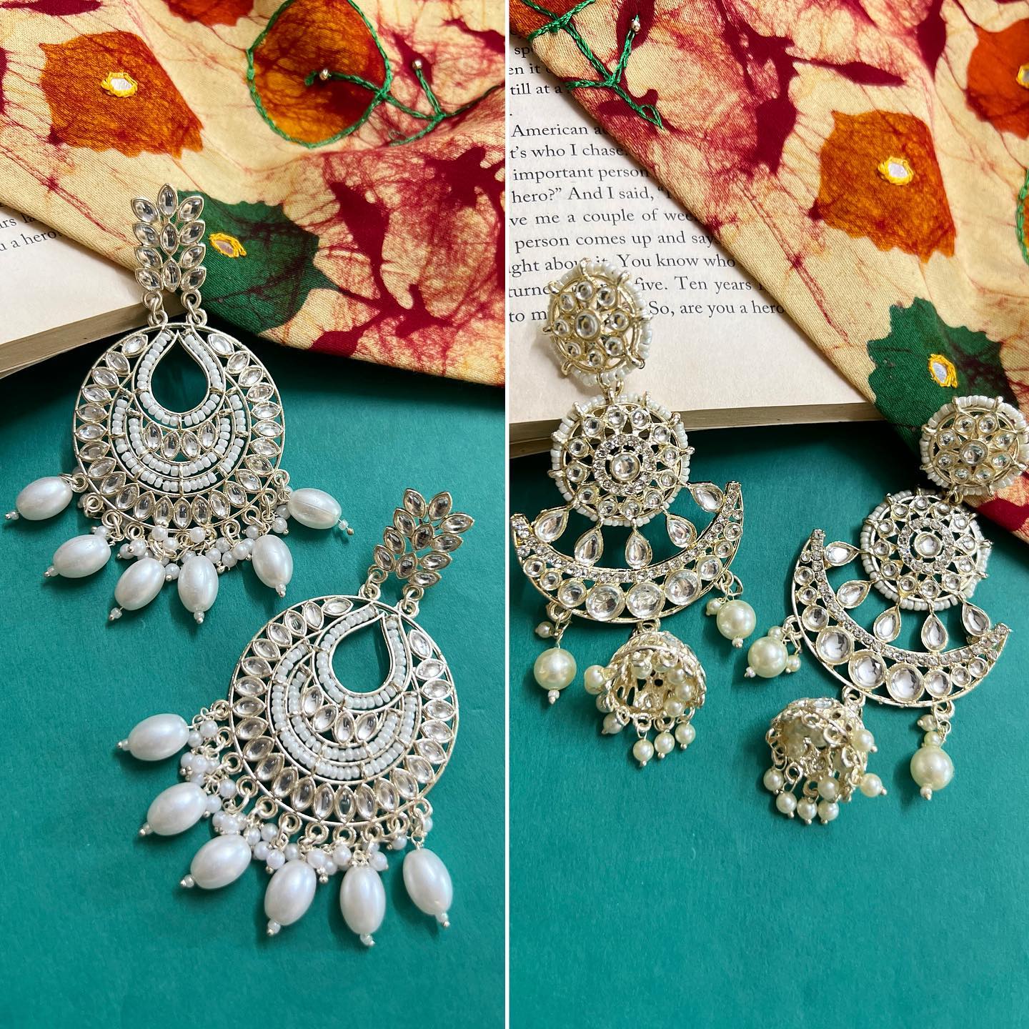 Statement Kundan Long Earrings | Jhumkas