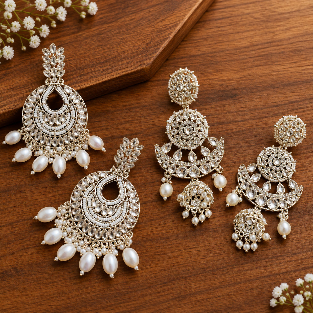 Statement Kundan Long Earrings | Jhumkas