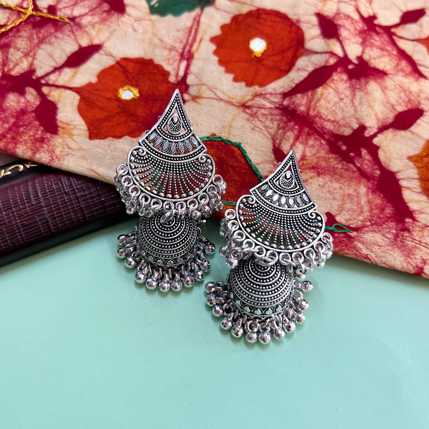 Designer Oxidised Jhumka Earrings