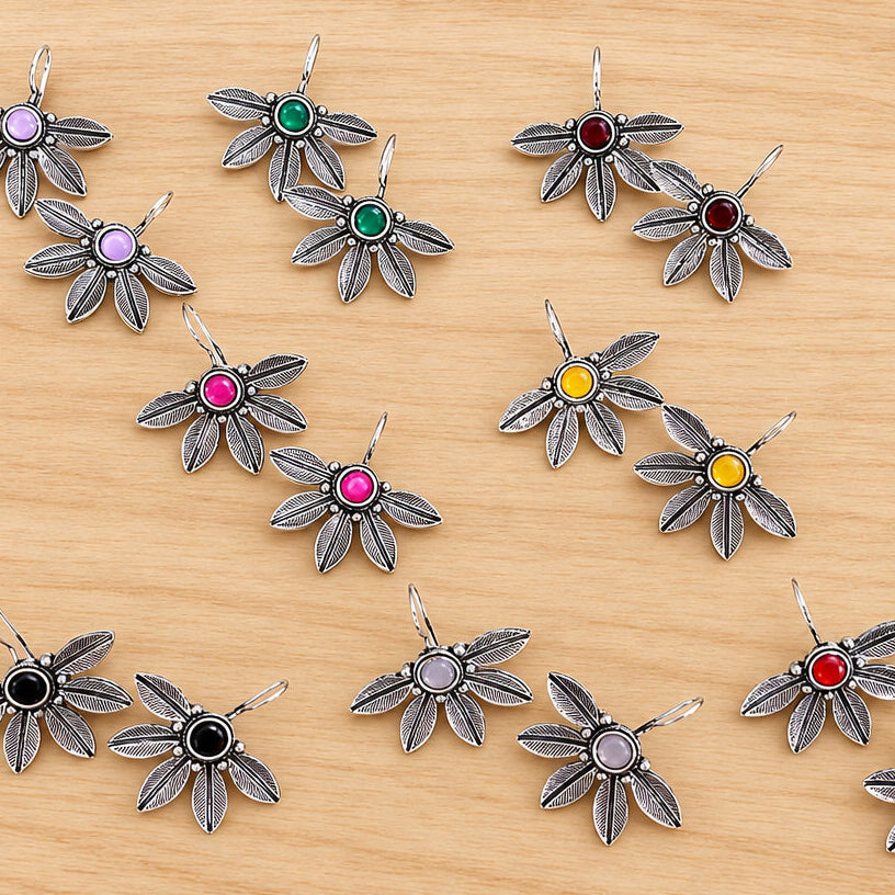 Leaf Design German Silver Hook Earrings