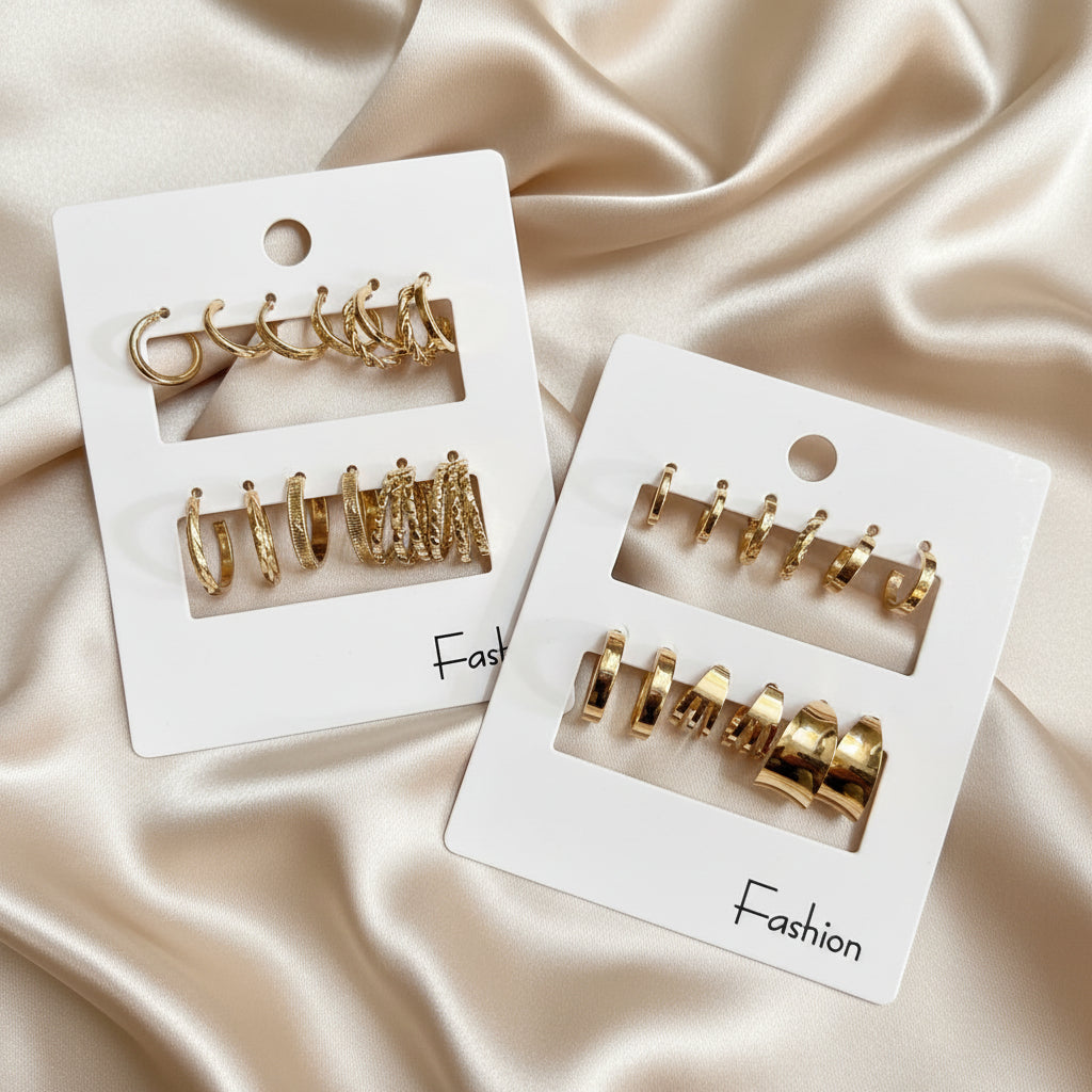 Trendy Gold-Tone Hoop Earrings Combo (Set of 6)