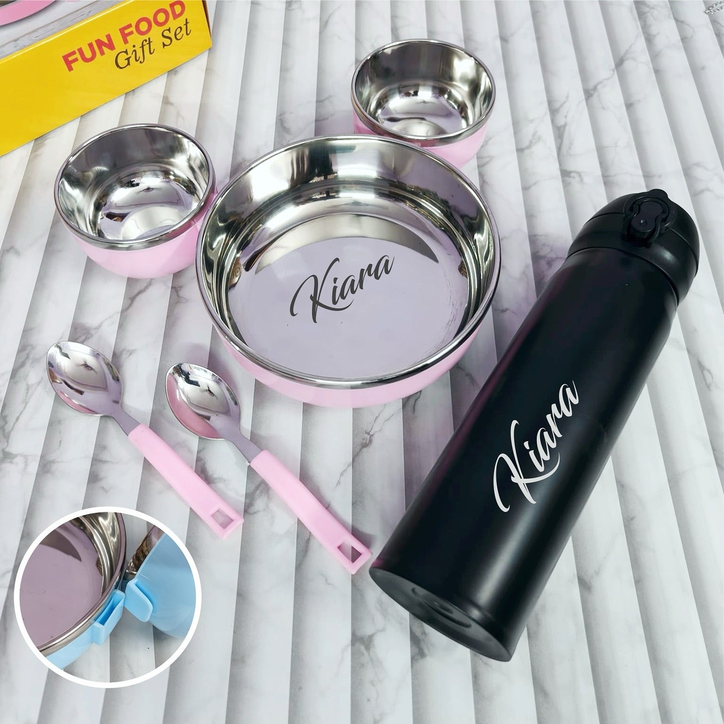 Personalized Mickey Mouse Face Bowl Set with Hot and Cold Bottle