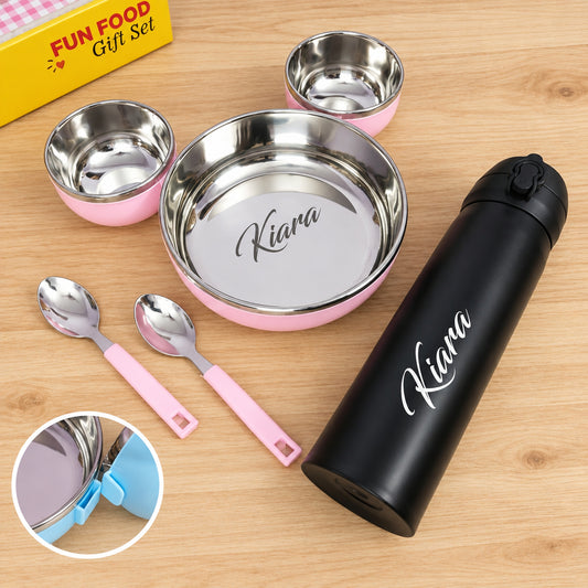 Personalized Mickey Mouse Face Bowl Set With Hot & Cold Bottle | Kids Combo Set