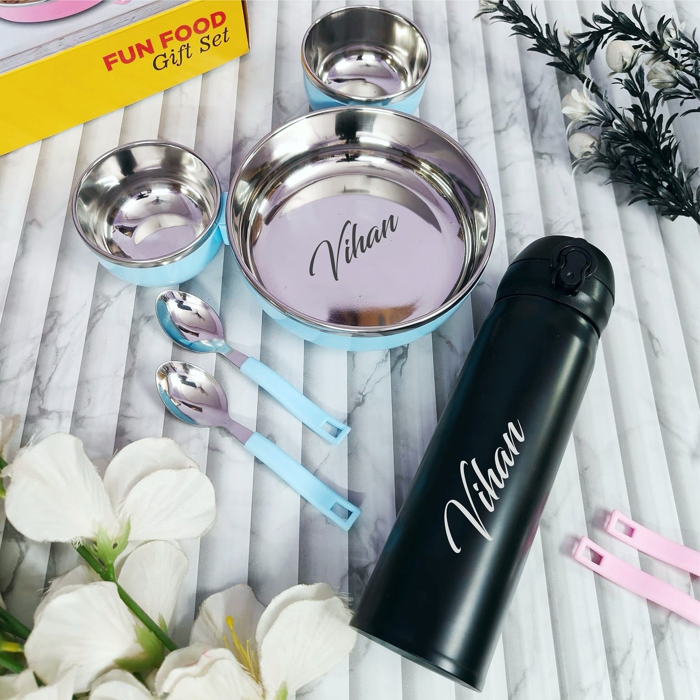 Personalized Mickey Mouse Face Bowl Set with Hot and Cold Bottle