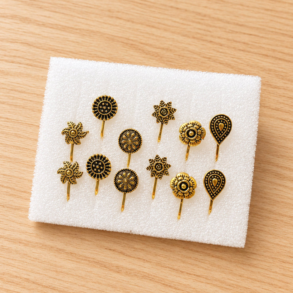 Adjustable Golden Oxidised Nosepins