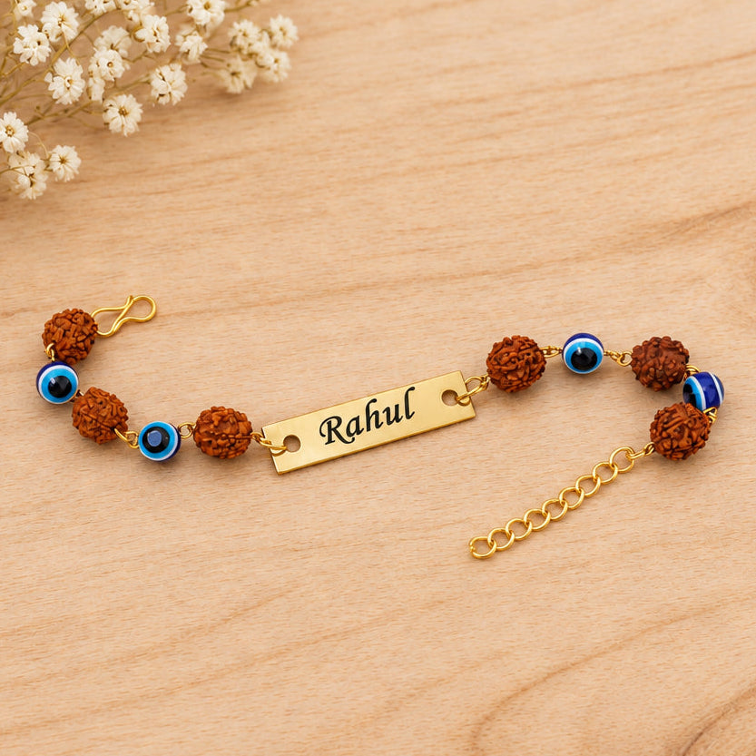 Personalized Rudraksh Evil Eye Bracelet