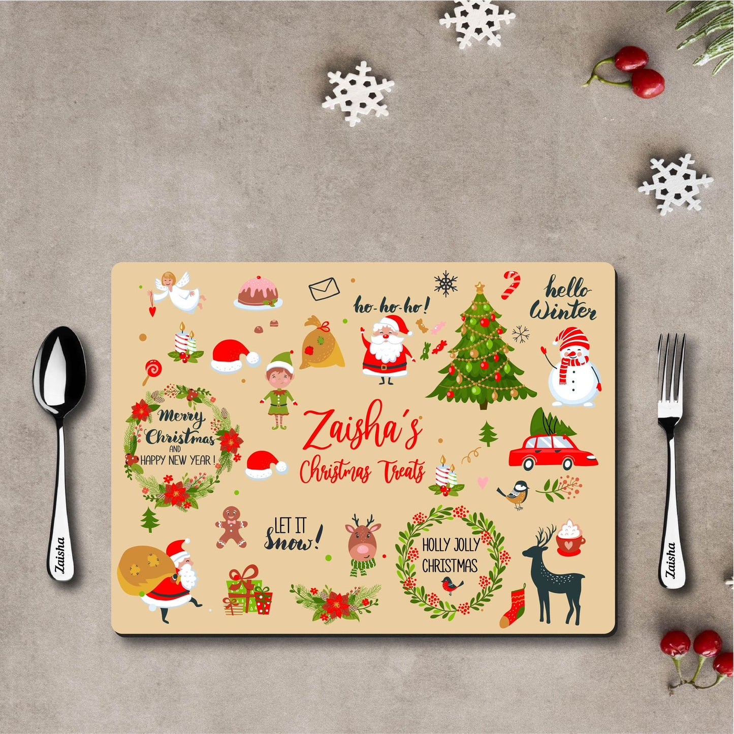 Christmas Theme Personalized Dinner Mat Combo
