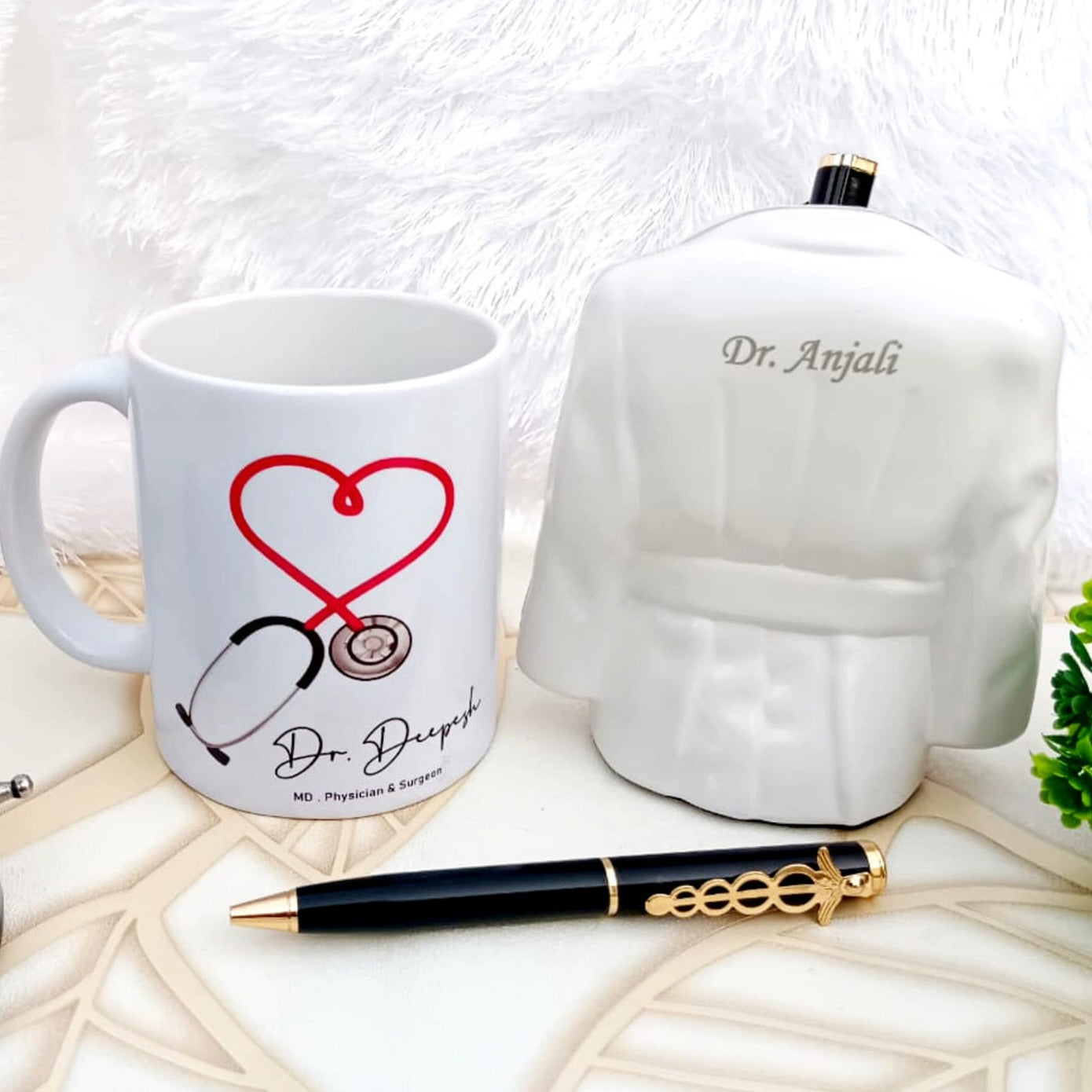 Personalized Doctor Coat Pen Stand, Ceramic Mug & Pen Combo | Professional Combo