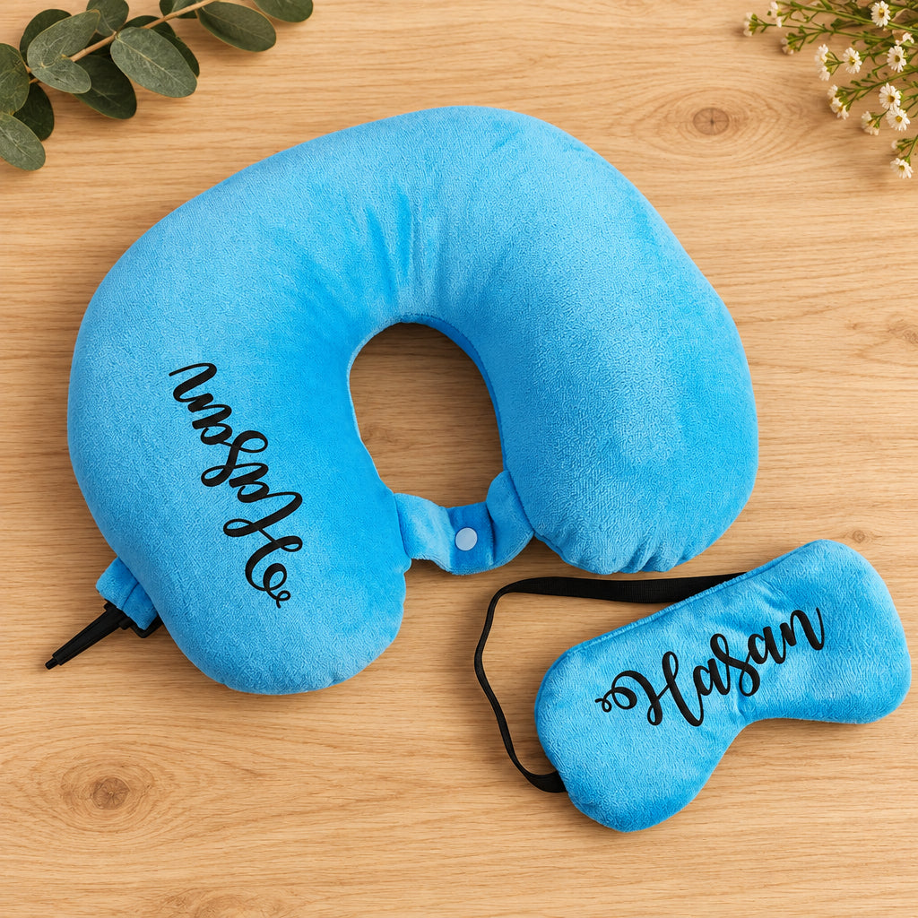 Personalized Travel Neck Pillow + Eye Mask Combo