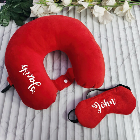 Personalized Travel Neck Pillow + Eye Mask Combo