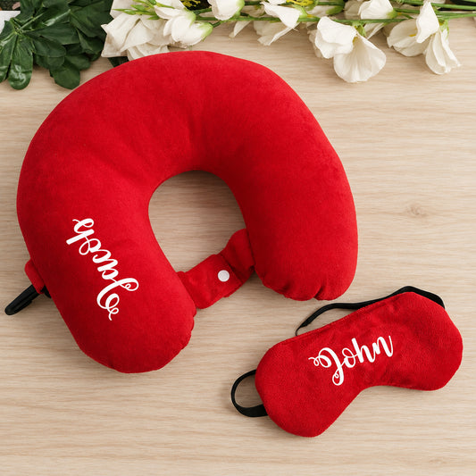 Personalized Travel Neck Pillow + Eye Mask Combo