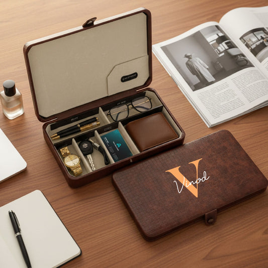 Personalized 6-Compartment Leather Travel Organizer