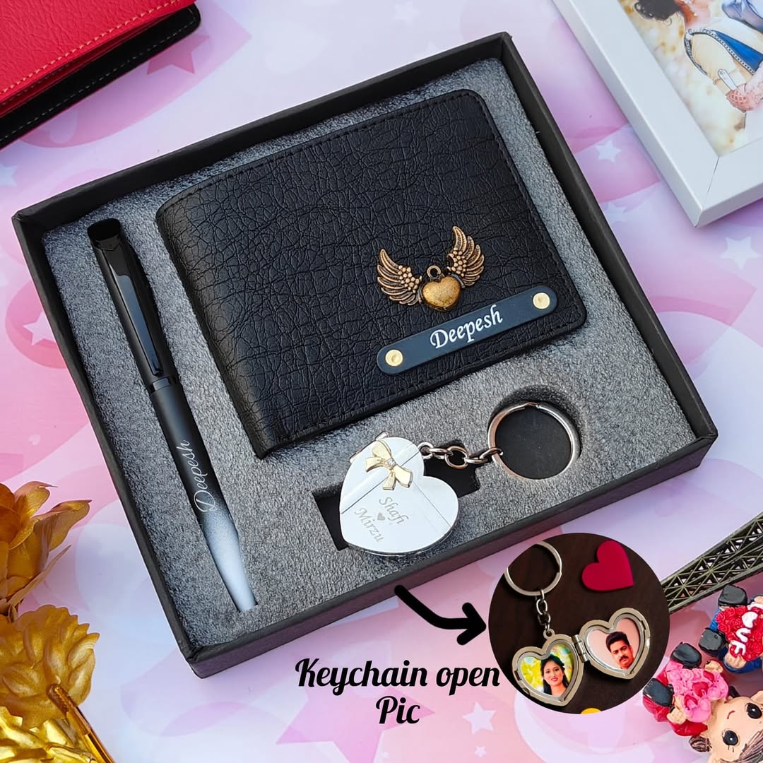 New Heart Metal Keychain, Wallet & Pen Combo Hamper