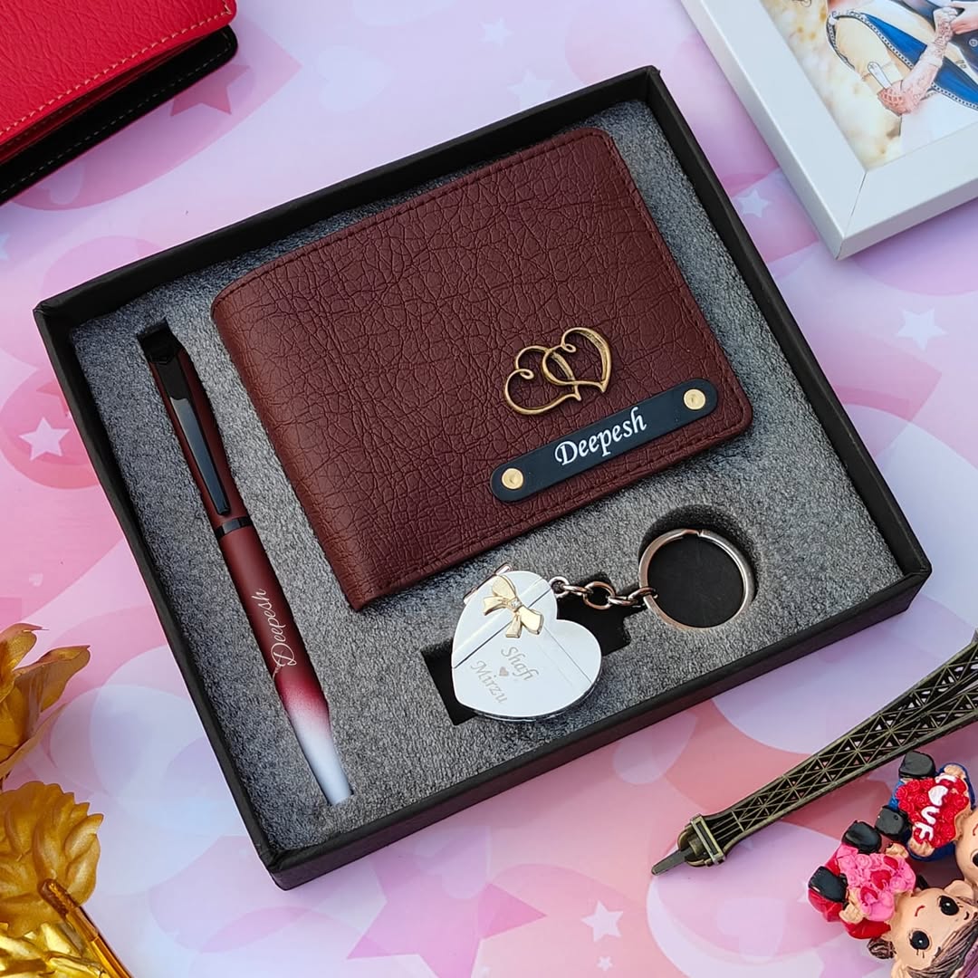 New Heart Metal Keychain, Wallet & Pen Combo Hamper