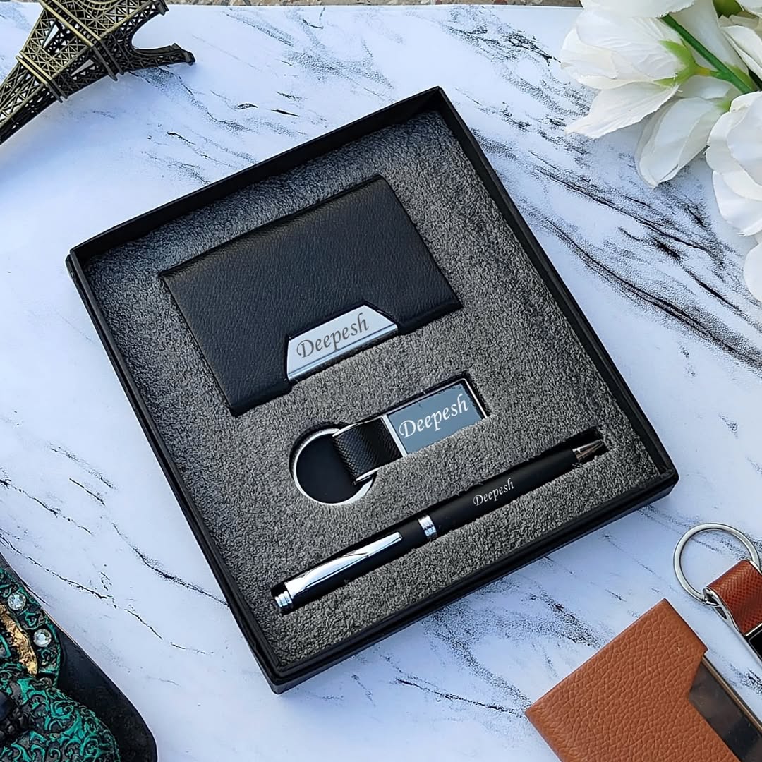 Personalized Card Holder Case, Pen and Keychain Combo