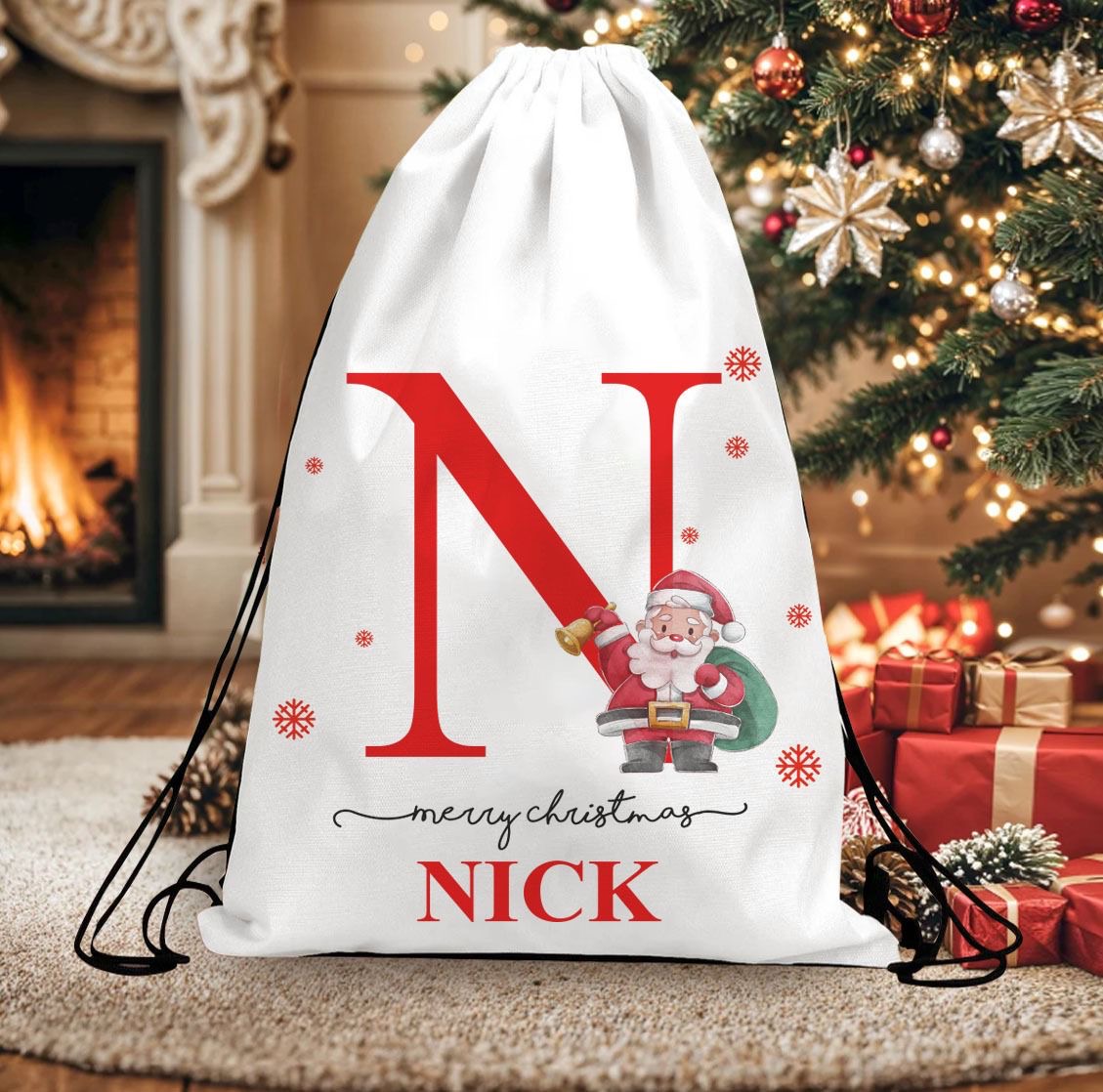 Personalized Christmas-Themed Drawstring Bag