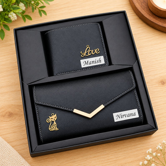 Personalized Leather Couple Wallet Combo