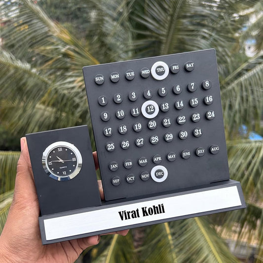 Personalized Infinity Calendar Pen Stand With Clock