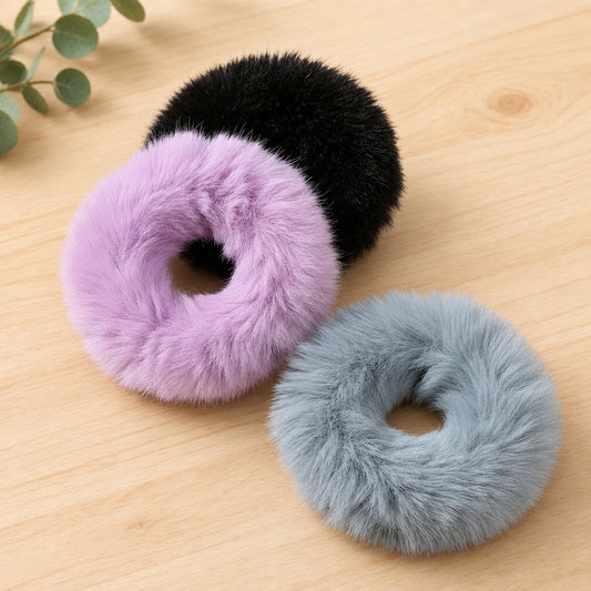 Set of 3 Mini Fur Scrunchies (Random Colors)