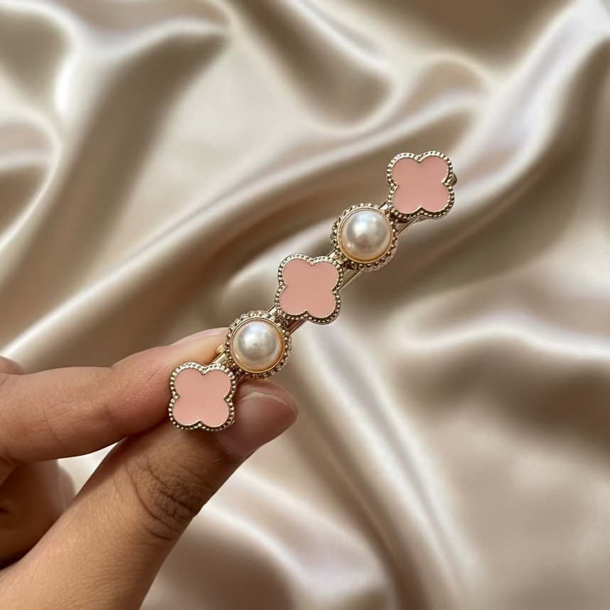 Pink Clover & Pearl Hair Pin