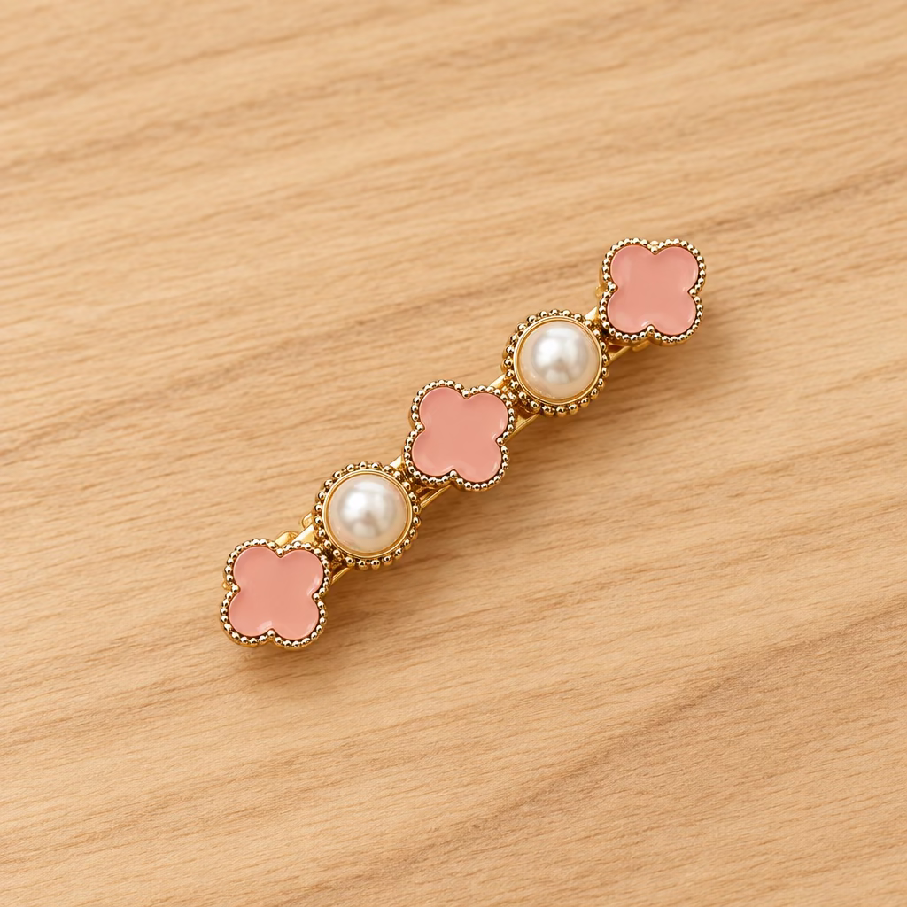 Pink Clover & Pearl Hair Pin