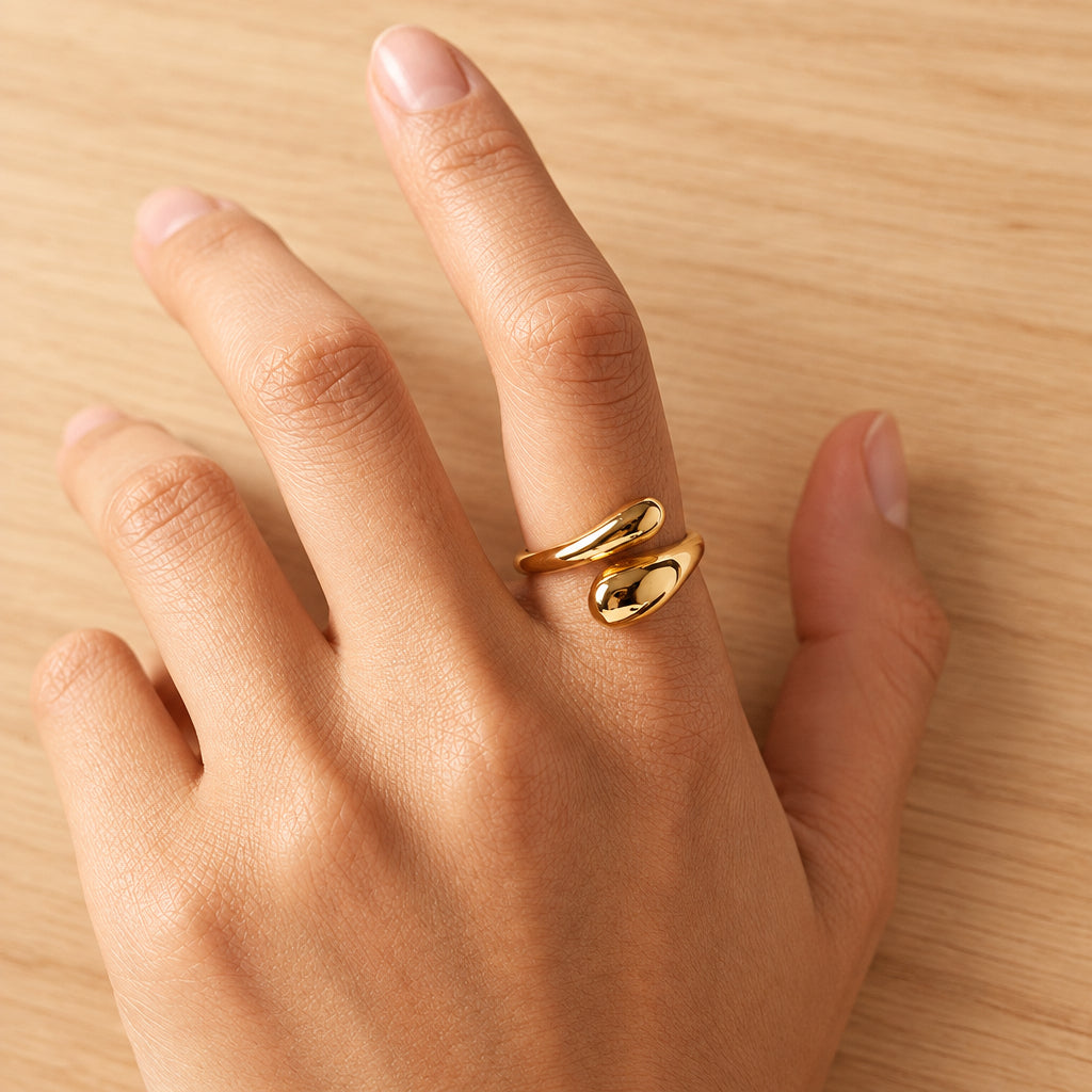Liquid Adjustable Anti-Tarnish Gold Statement Ring