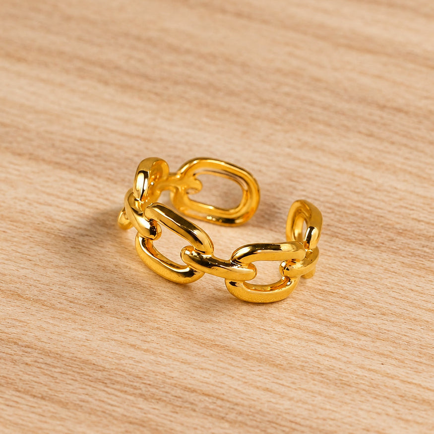 Golden Adjustable Anti-Tarnish Chain Link Ring