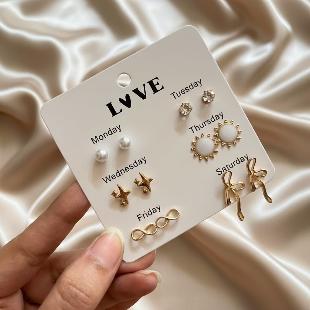 6 Stud Earrings Combo