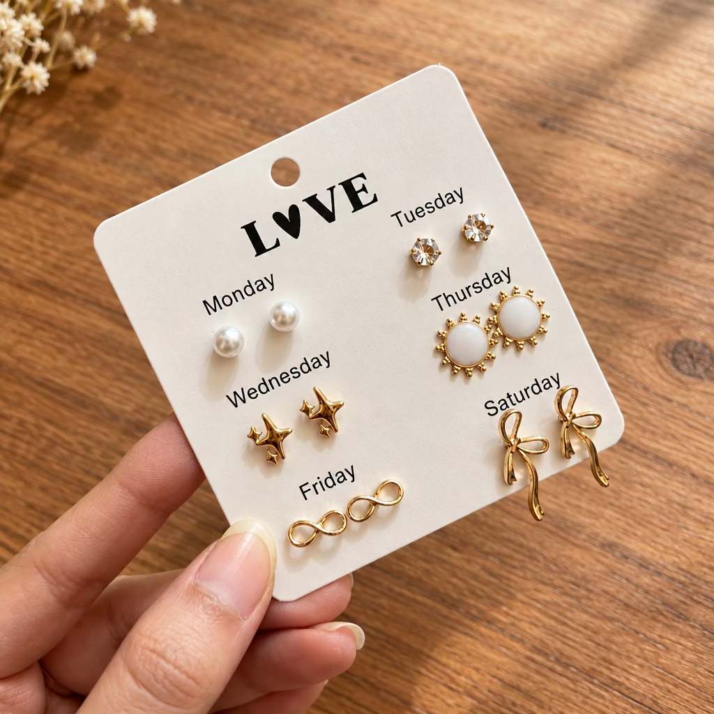 6 Stud Earrings Combo