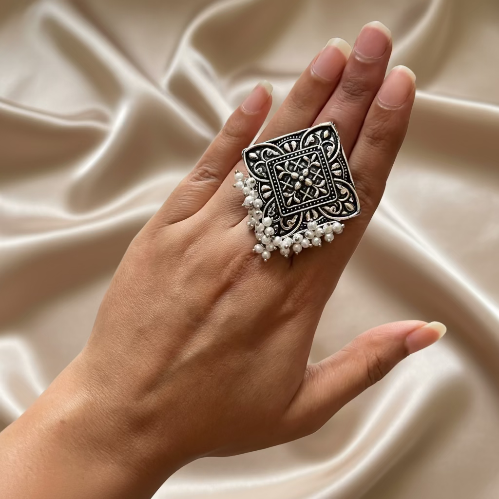 Intricate Oxidised Silver Ring