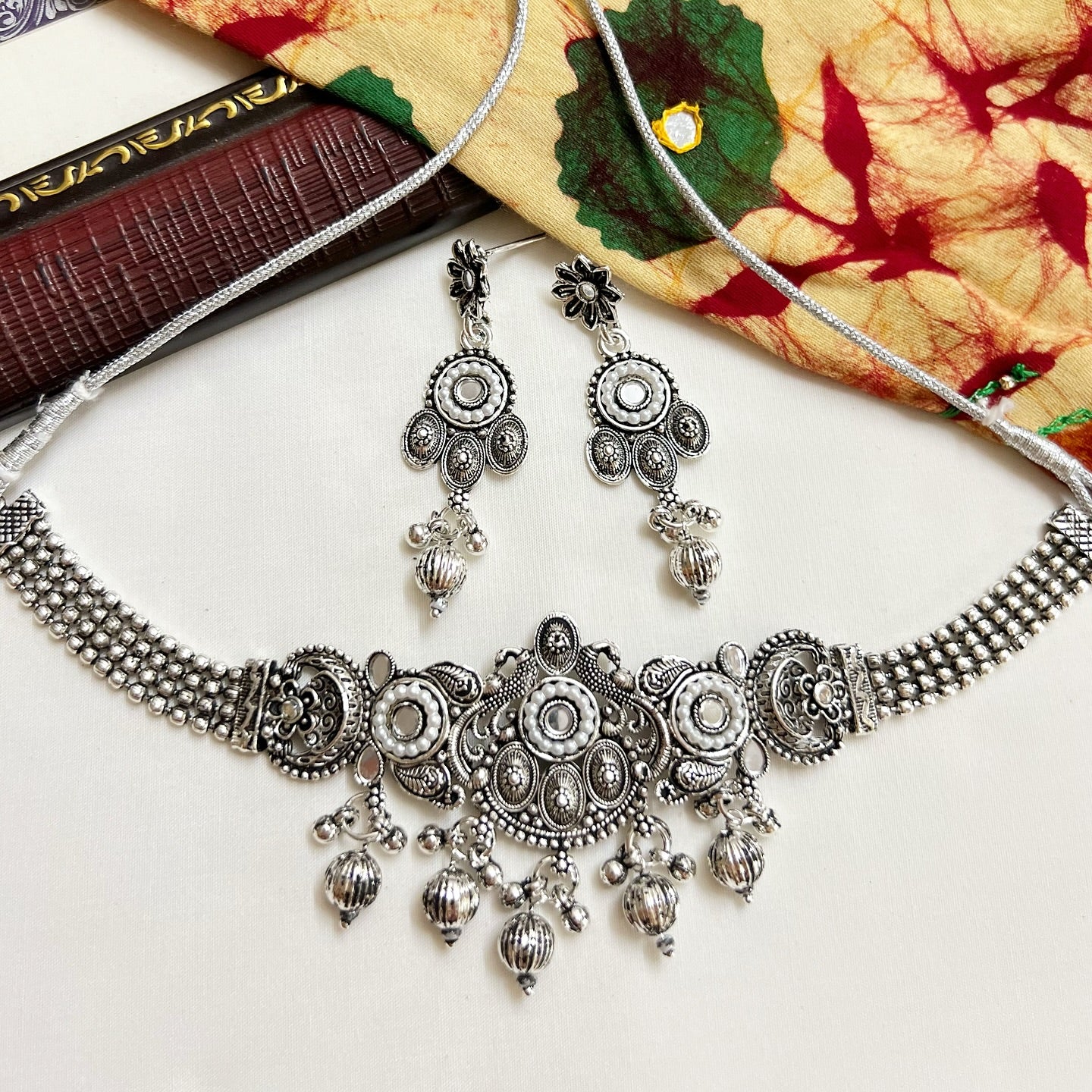 Indian Traditional Oxidised Choker Necklace and Earrings Set