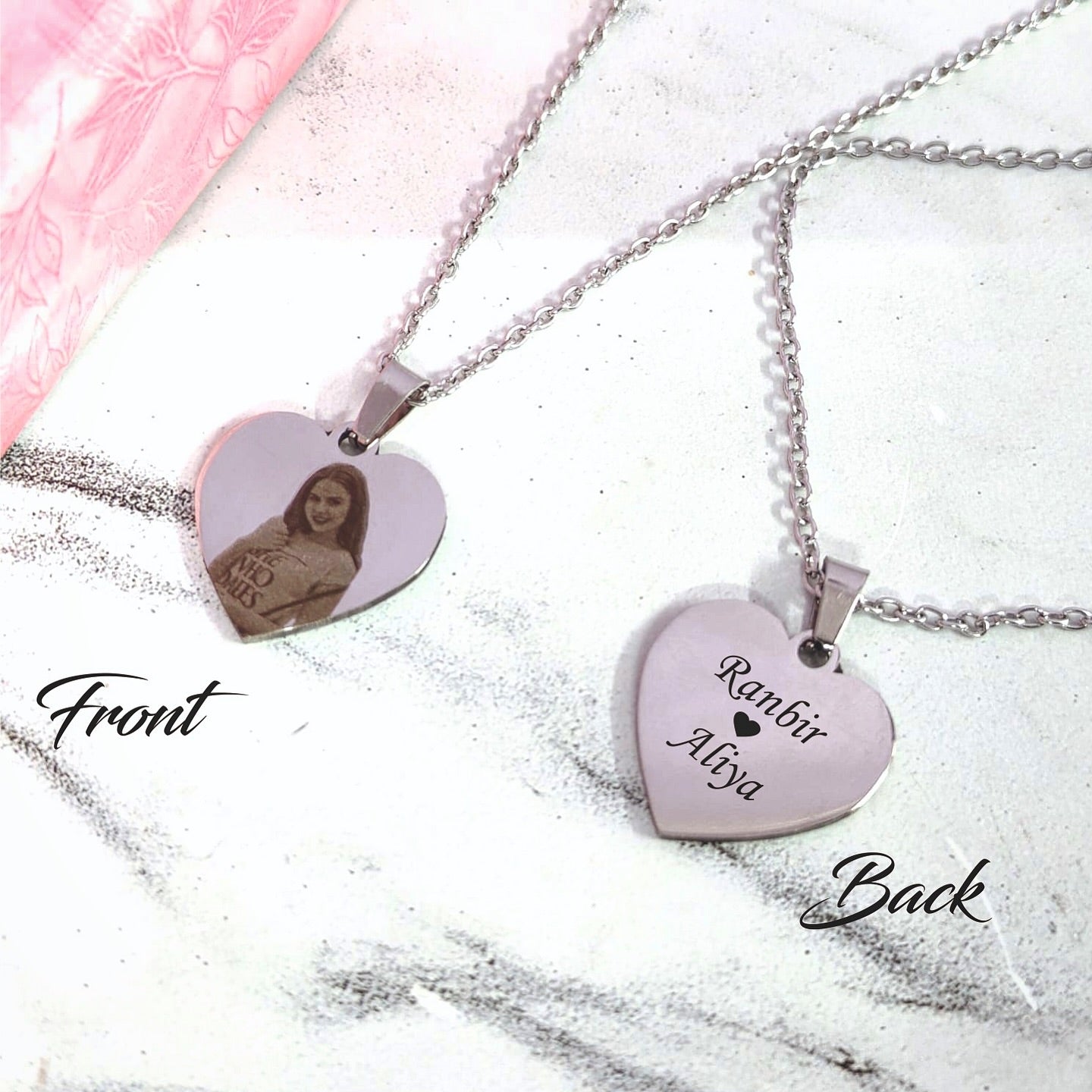 Personalized Heart Shaped Pendant Necklace - Name and Photo