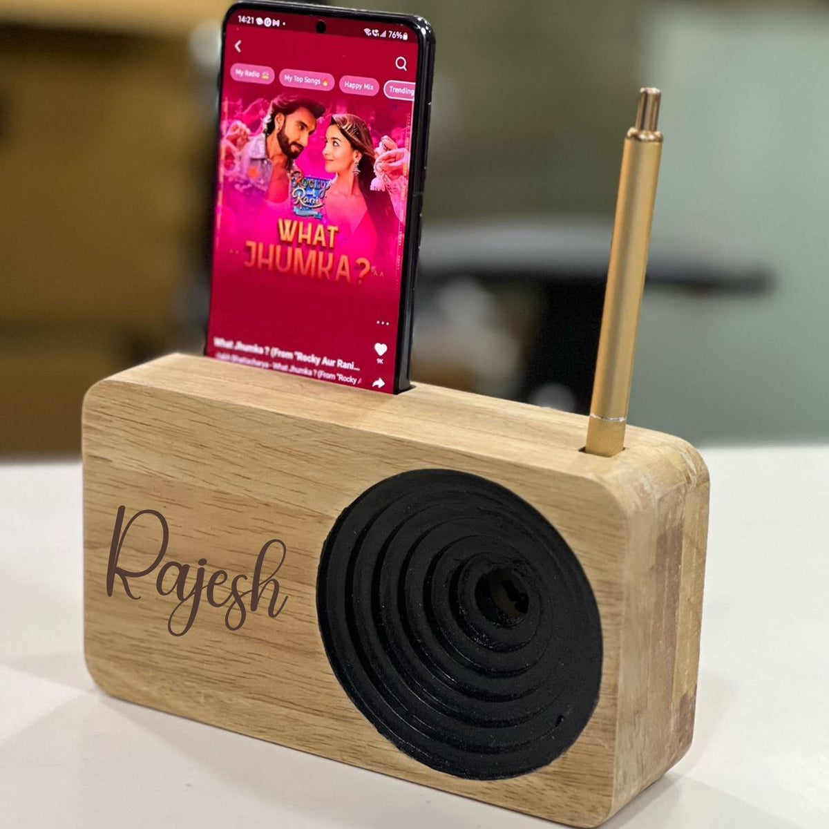 Personalized Wooden Sound Amplifier & Pen Stand