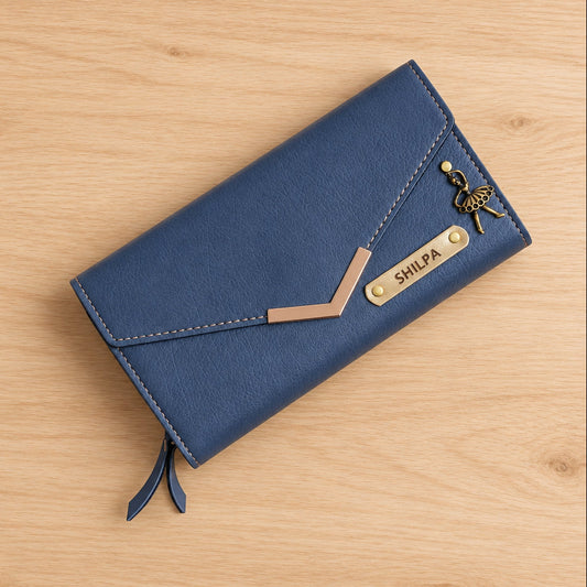 Personalized Premium Leather Fold Button Lock Women's Clutch/Wallet