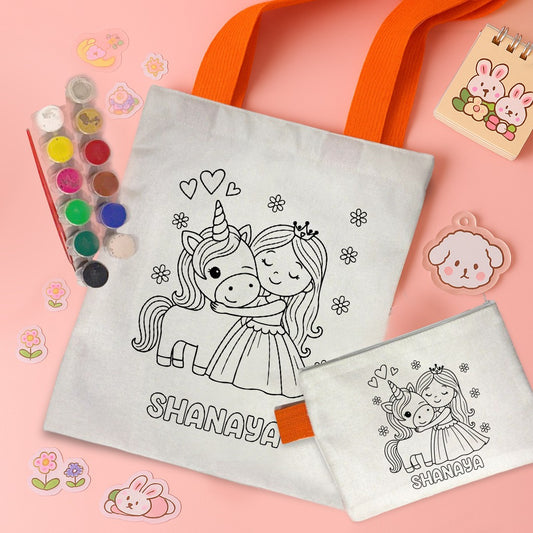Kids DIY Coloring Tote Bag & Pouch Combo