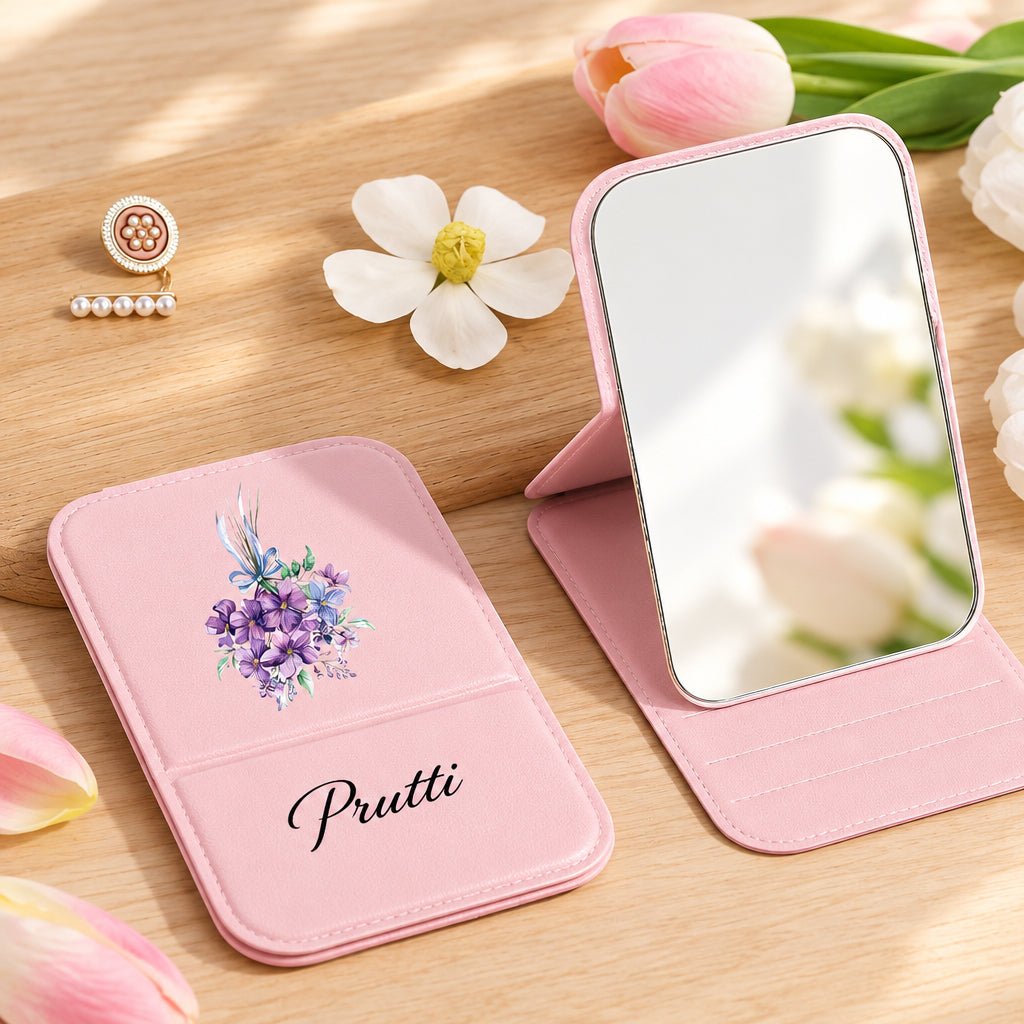 Personalized Leather Pocket Makeup Mirror
