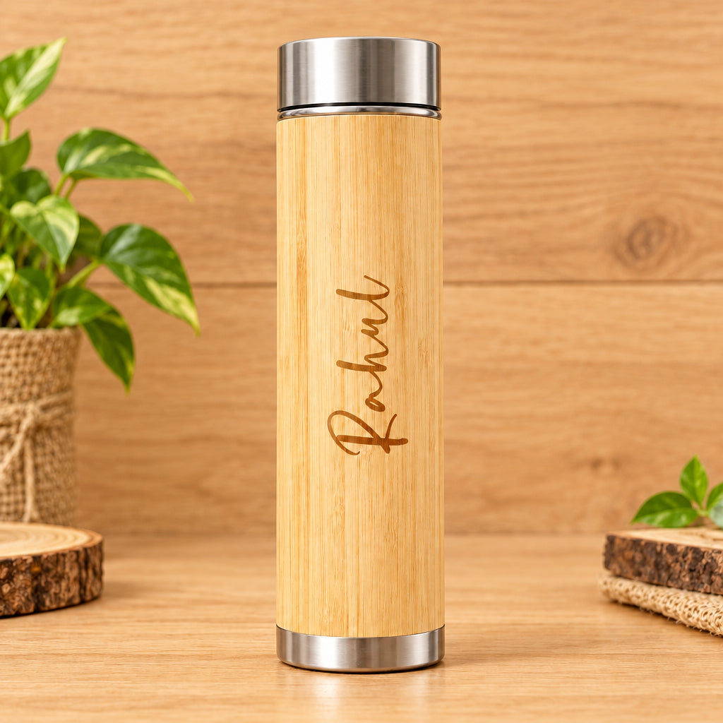 Personalized Bamboo LED Temperature Flask (500 ML)