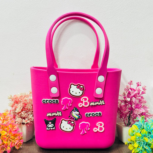 Premium Silicone Crocs-Style Tote Bag with 12 Fun Jibbitz