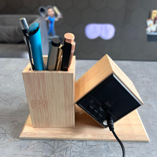Personalized Bamboo Table Clock & Penstand