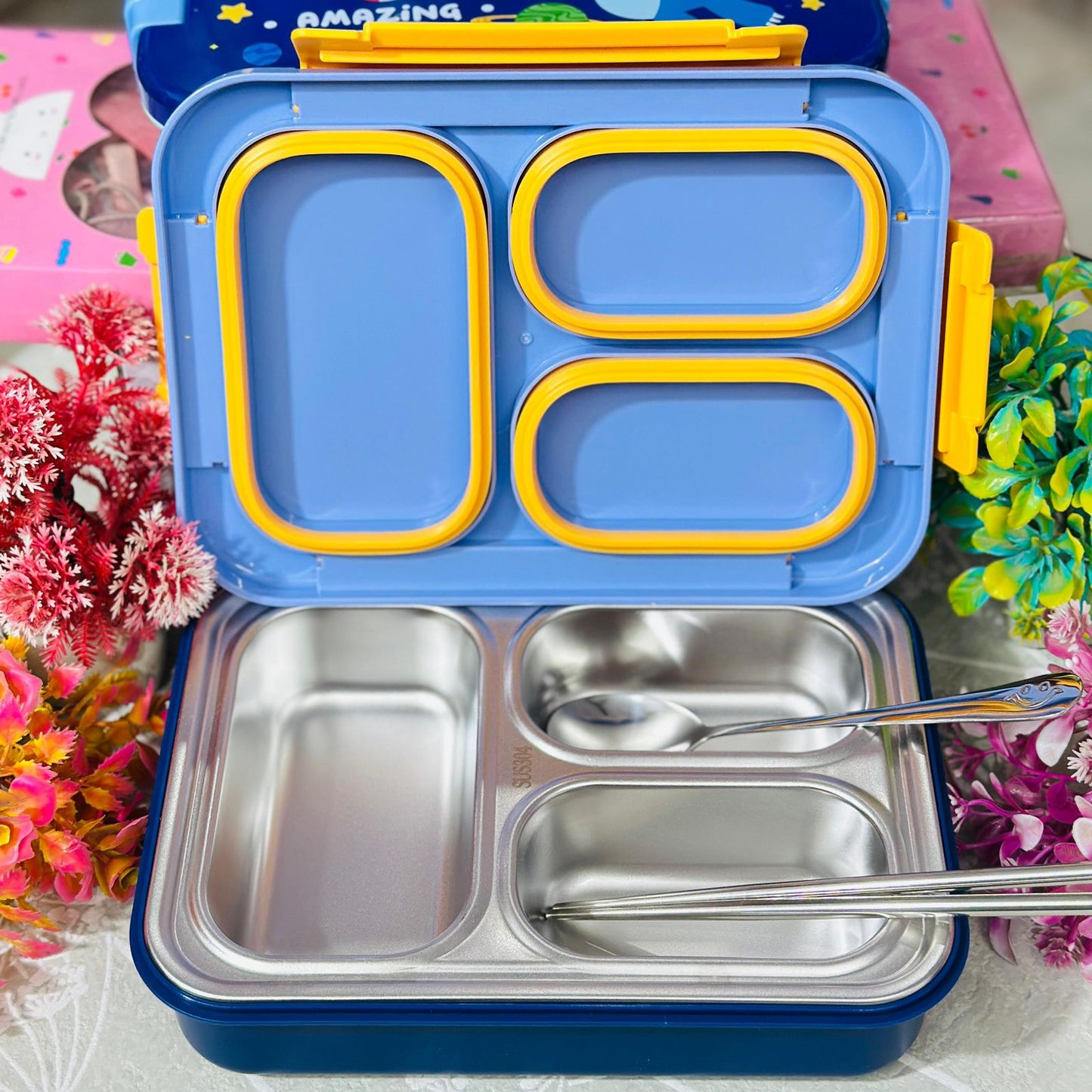 100% Leak-Proof 3-Grid Stainless Steel Character Lunch Box