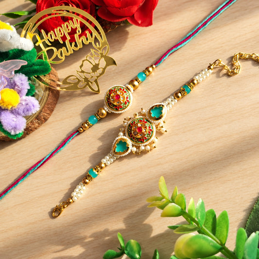 Kundan Couple Rakhi Set