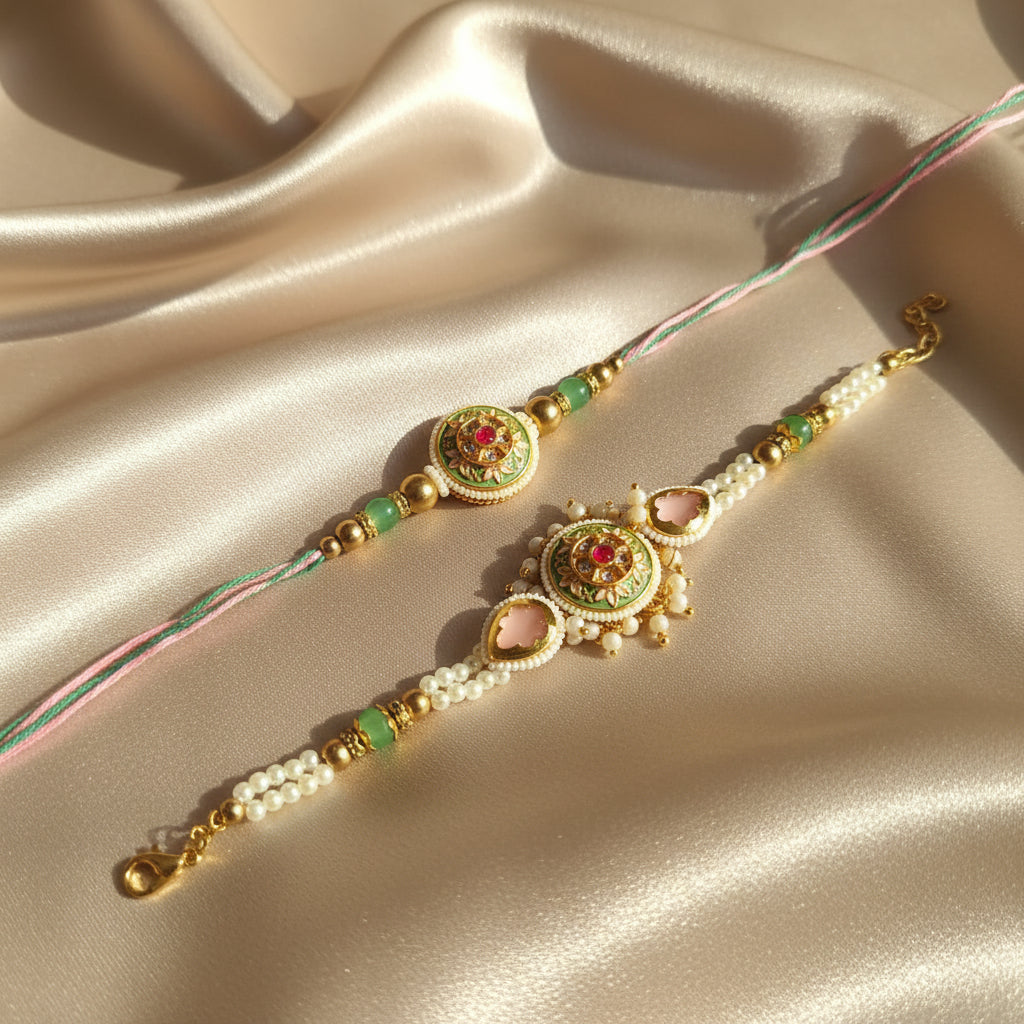Kundan Couple Rakhi Set