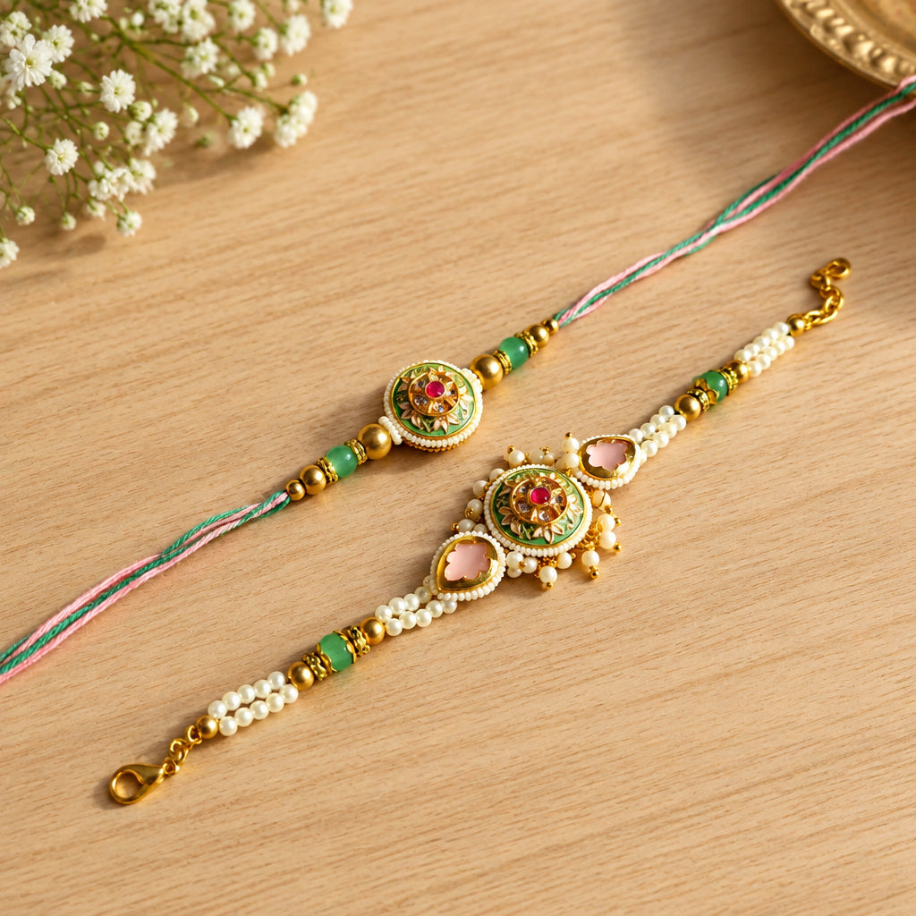 Kundan Couple Rakhi Set