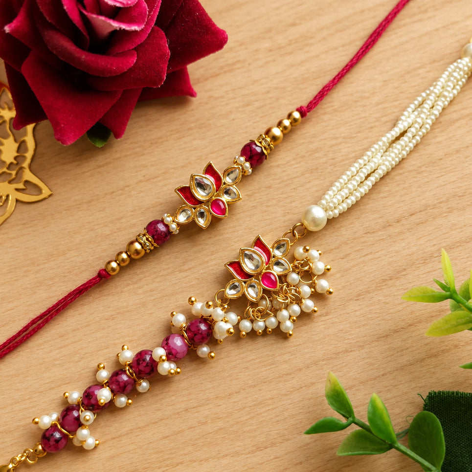 Bhai Bhabhi Lotus Design Rakhi Set