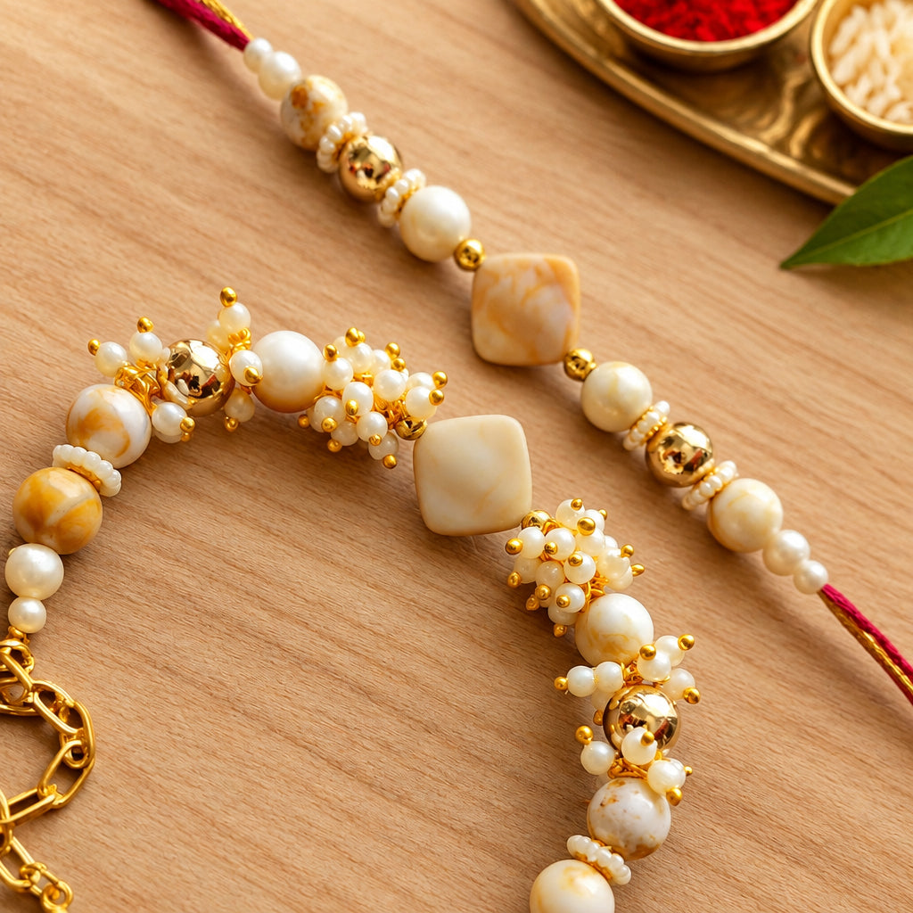 Elegant Pearl Bhai Bhabhi Rakhi Pair