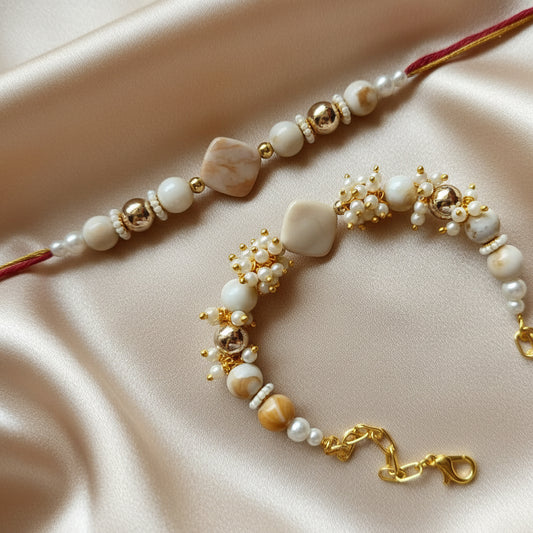 Elegant Pearl Bhai Bhabhi Rakhi Pair
