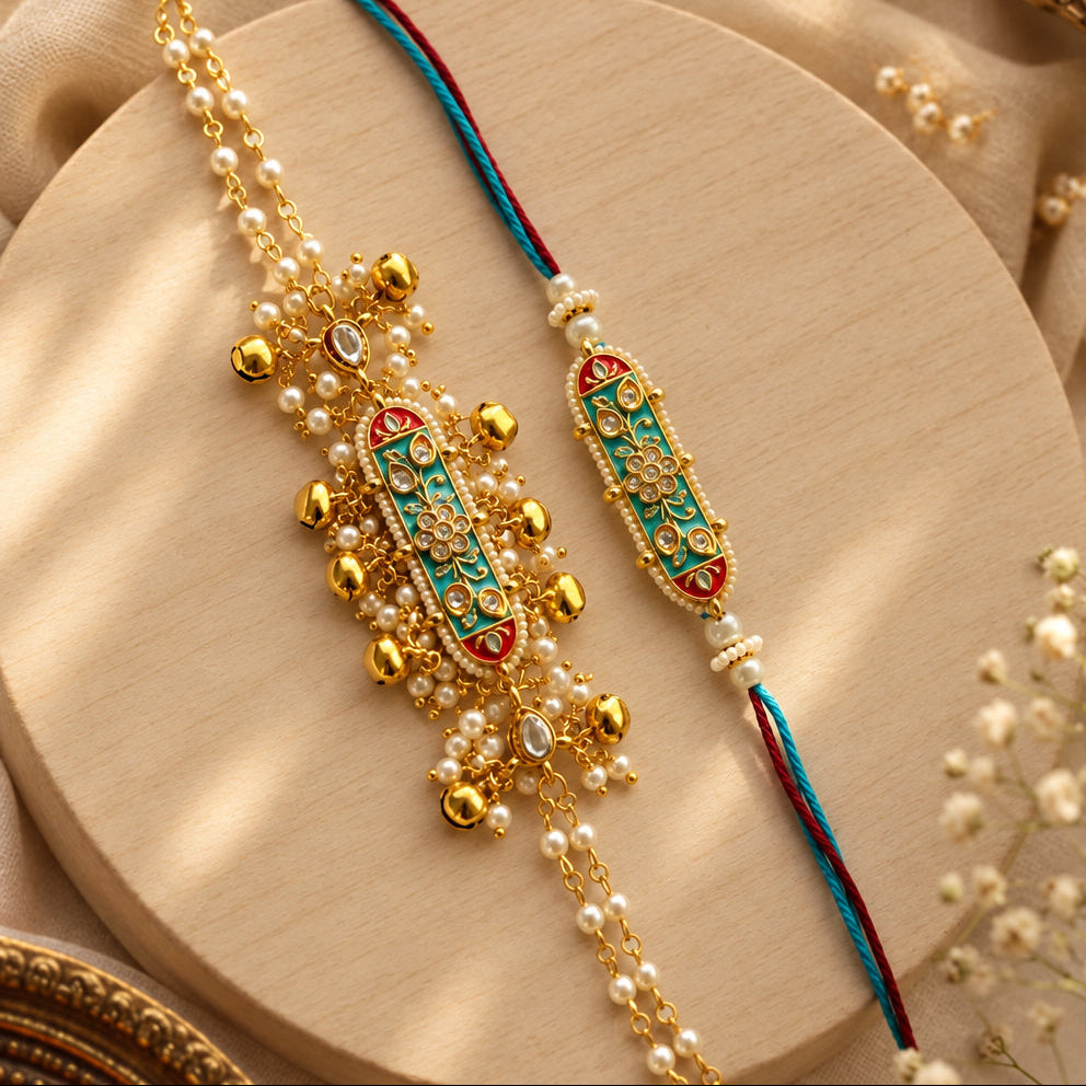 Premium Handmade Rakhi Pair for Bhai Bhabhi