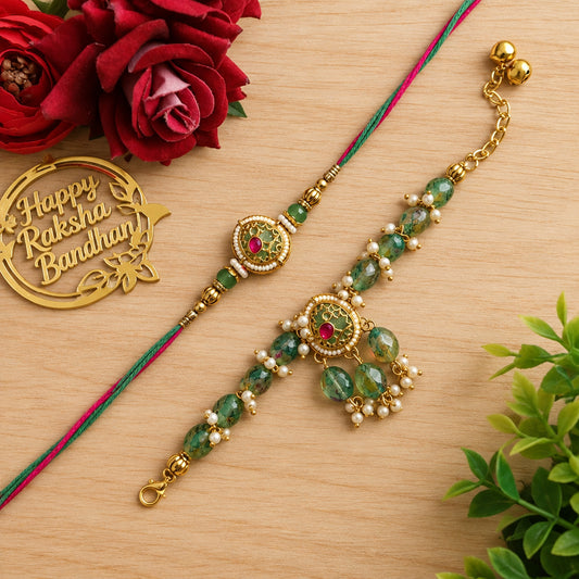 Designer Couple Rakhi Set β Bhai Bhabhi Special
