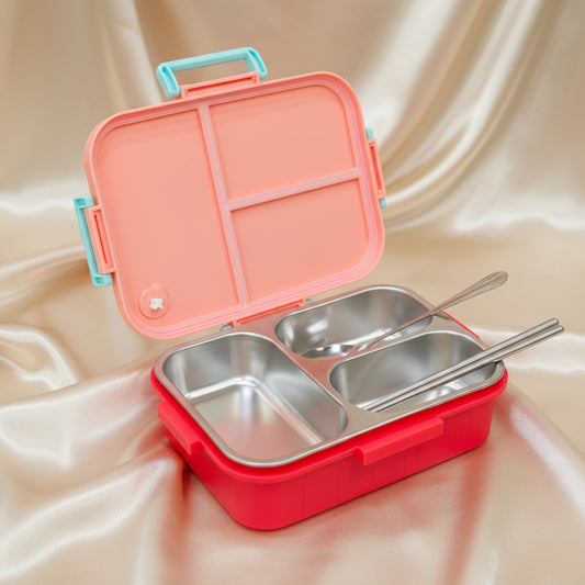 100% Leak-Proof 3-Grid Stainless Steel Lunch Box